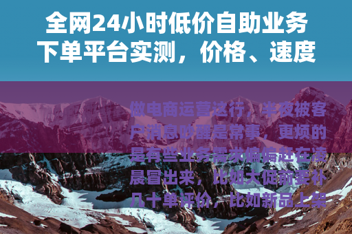 全网24小时低价自助业务下单平台实测，价格、速度与售后全记录