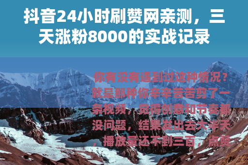 抖音24小时刷赞网亲测，三天涨粉8000的实战记录