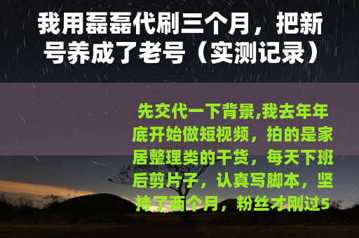 我用磊磊代刷三个月，把新号养成了老号（实测记录）