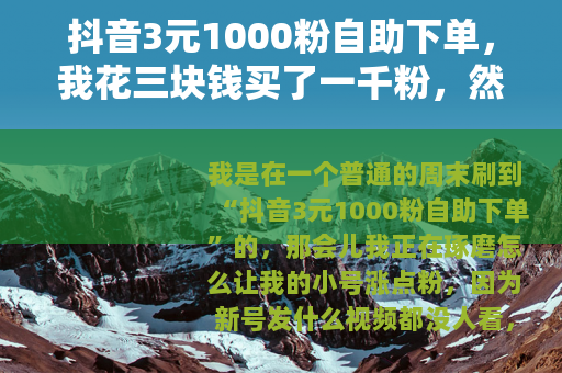 抖音3元1000粉自助下单，我花三块钱买了一千粉，然后呢？