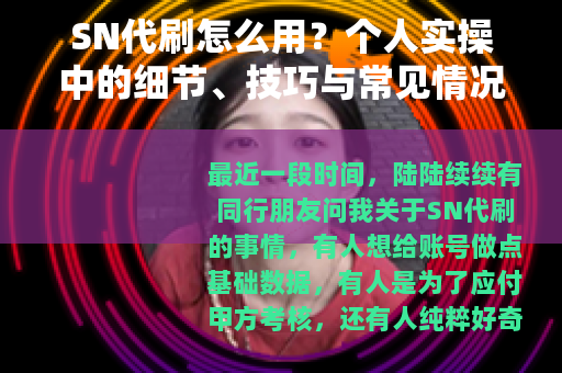 SN代刷怎么用？个人实操中的细节、技巧与常见情况处理