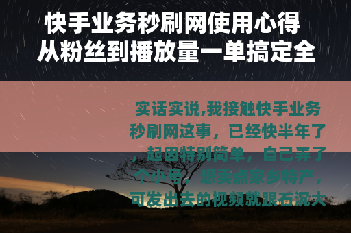 快手业务秒刷网使用心得 从粉丝到播放量一单搞定全过程