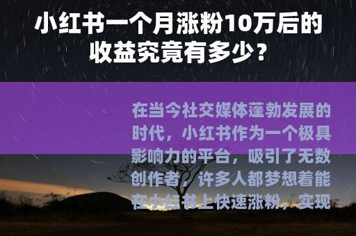 小红书一个月涨粉10万后的收益究竟有多少？