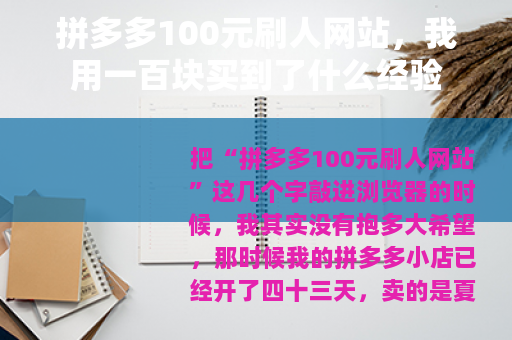 拼多多100元刷人网站，我用一百块买到了什么经验