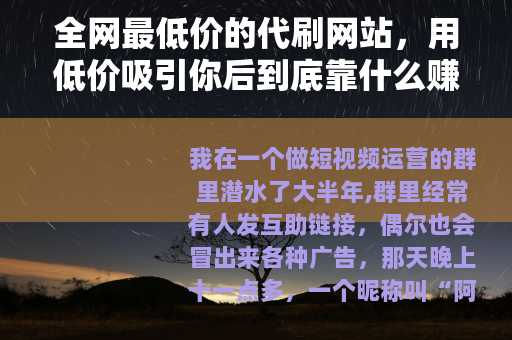 全网最低价的代刷网站，用低价吸引你后到底靠什么赚钱