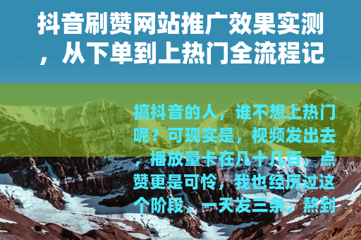 抖音刷赞网站推广效果实测，从下单到上热门全流程记录