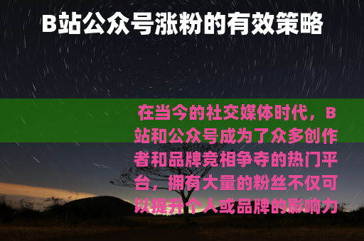 B站公众号涨粉的有效策略