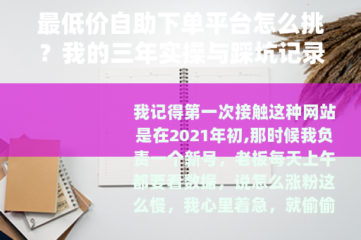 最低价自助下单平台怎么挑？我的三年实操与踩坑记录