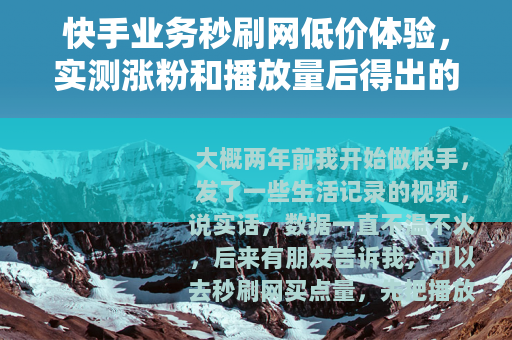 快手业务秒刷网低价体验，实测涨粉和播放量后得出的结论
