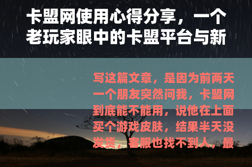 卡盟网使用心得分享，一个老玩家眼中的卡盟平台与新手注意事项