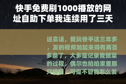 快手免费刷1000播放的网址自助下单我连续用了三天说说感受