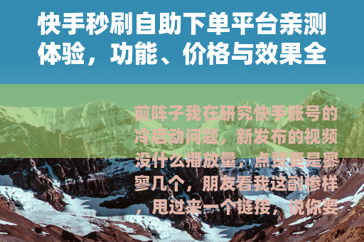 快手秒刷自助下单平台亲测体验，功能、价格与效果全记录