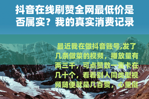 抖音在线刷赞全网最低价是否属实？我的真实消费记录与评价