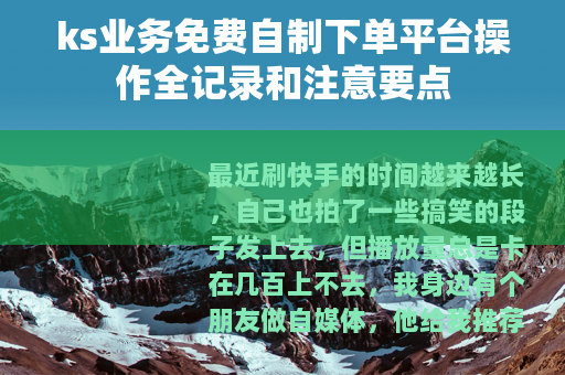 ks业务免费自制下单平台操作全记录和注意要点