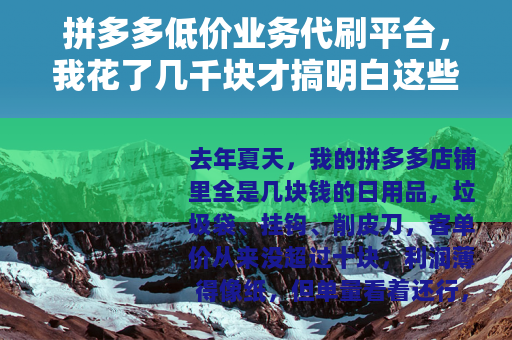 拼多多低价业务代刷平台，我花了几千块才搞明白这些门道
