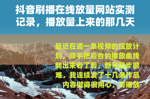抖音刷播在线放量网站实测记录，播放量上来的那几天