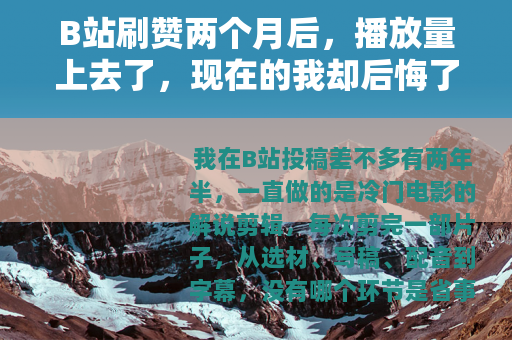 B站刷赞两个月后，播放量上去了，现在的我却后悔了