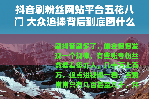 抖音刷粉丝网站平台五花八门 大众追捧背后到底图什么