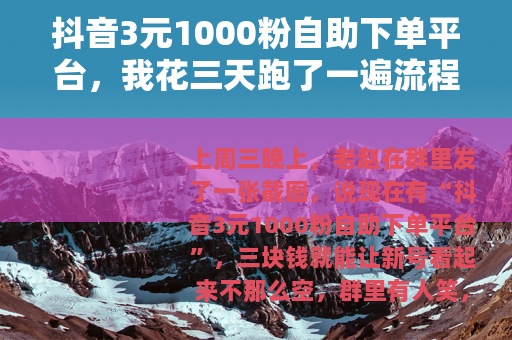 抖音3元1000粉自助下单平台，我花三天跑了一遍流程后的记录