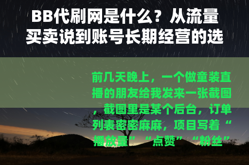 BB代刷网是什么？从流量买卖说到账号长期经营的选择