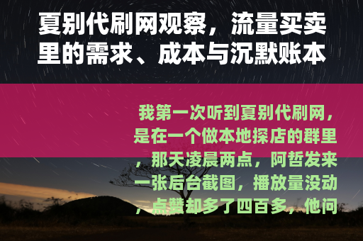 夏别代刷网观察，流量买卖里的需求、成本与沉默账本