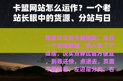 卡盟网站怎么运作？一个老站长眼中的货源、分站与日常维护