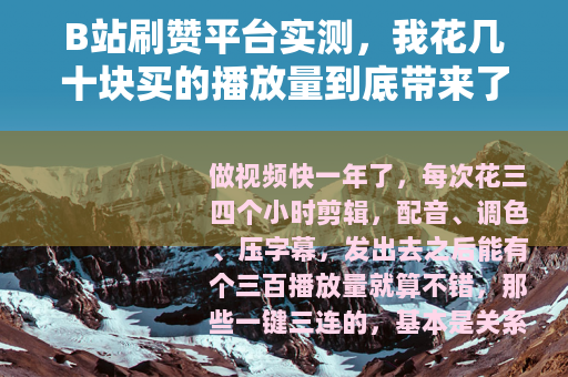 B站刷赞平台实测,我花几十块买的播放量到底带来了什么 B站刷赞平台实测,我花几十块买的播放量到底带来了什么