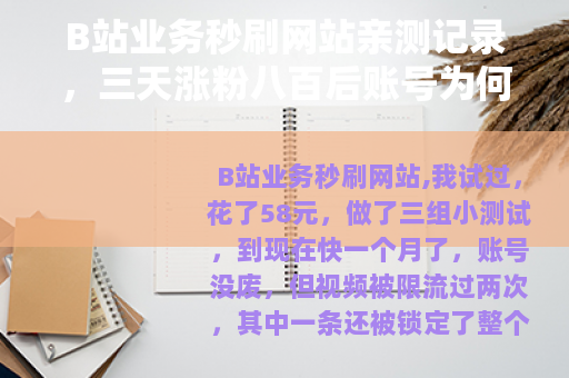 B站业务秒刷网站亲测记录，三天涨粉八百后账号为何被限流