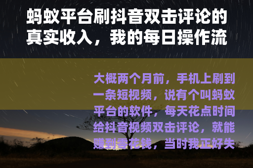 蚂蚁平台刷抖音双击评论的真实收入，我的每日操作流水