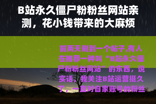 B站永久僵尸粉粉丝网站亲测，花小钱带来的大麻烦