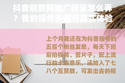抖音刷赞网推广梓豪怎么弄？我的操作步骤与真实体验分享