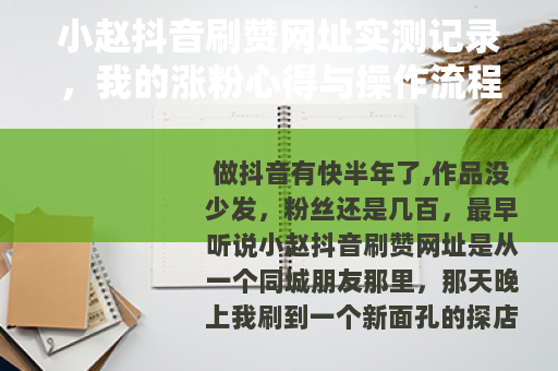 小赵抖音刷赞网址实测记录，我的涨粉心得与操作流程