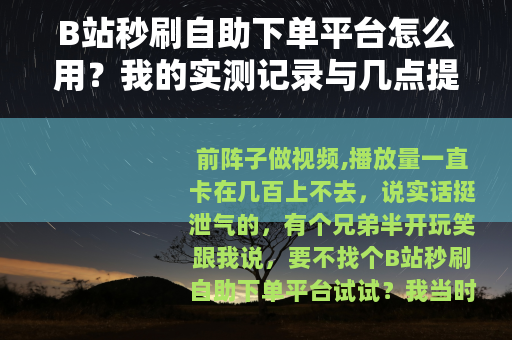 B站秒刷自助下单平台怎么用？我的实测记录与几点提醒