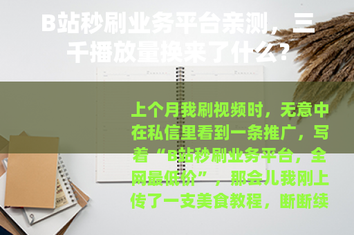 B站秒刷业务平台亲测，三千播放量换来了什么？