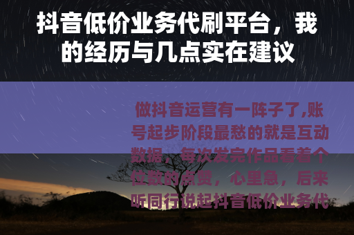 抖音低价业务代刷平台,我的经历与几点实在建议 抖音低价业务代刷平台,我的经历与几点实在建议