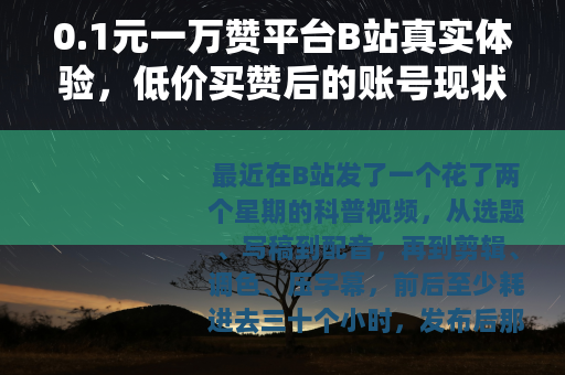 0.1元一万赞平台B站真实体验，低价买赞后的账号现状
