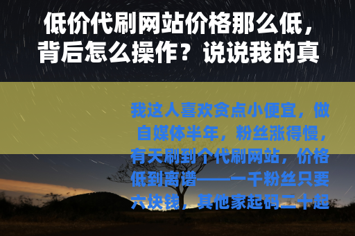低价代刷网站价格那么低，背后怎么操作？说说我的真实体验