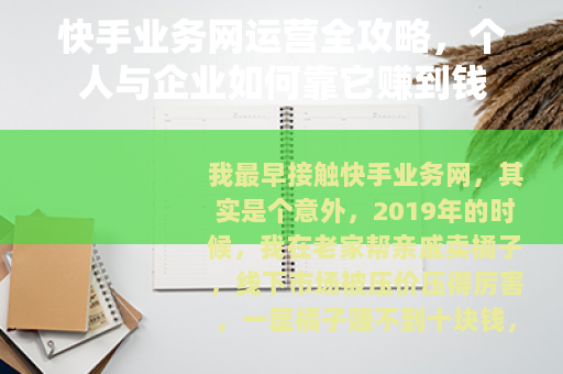 快手业务网运营全攻略，个人与企业如何靠它赚到钱