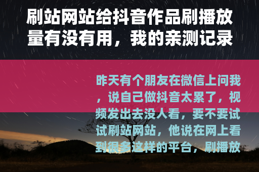 刷站网站给抖音作品刷播放量有没有用，我的亲测记录和体会