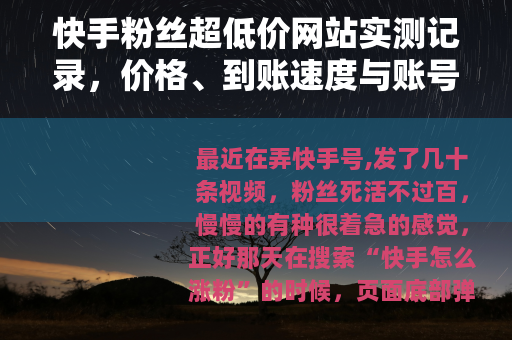 快手粉丝超低价网站实测记录，价格、到账速度与账号影响