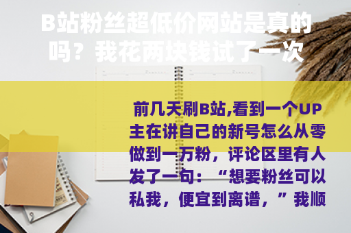 B站粉丝超低价网站是真的吗？我花两块钱试了一次