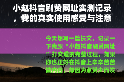 小赵抖音刷赞网址实测记录，我的真实使用感受与注意事项