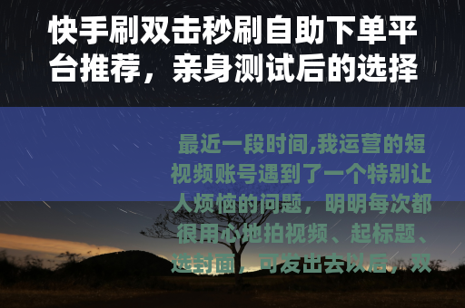 快手刷双击秒刷自助下单平台推荐，亲身测试后的选择技巧