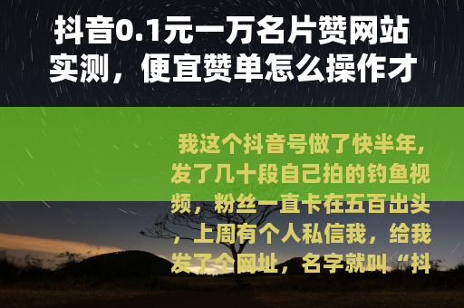 抖音0.1元一万名片赞网站实测，便宜赞单怎么操作才稳