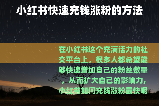 小红书快速充钱涨粉的方法