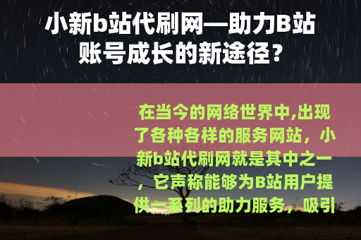 小新b站代刷网—助力B站账号成长的新途径？