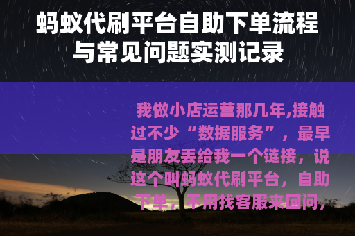 蚂蚁代刷平台自助下单流程与常见问题实测记录