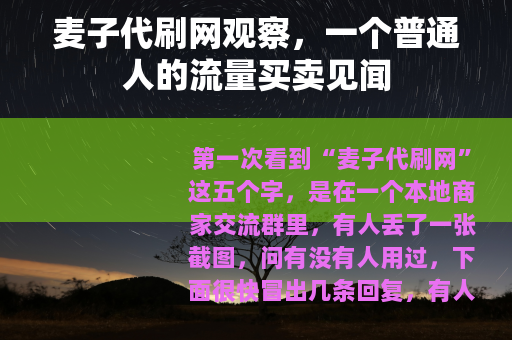麦子代刷网观察，一个普通人的流量买卖见闻