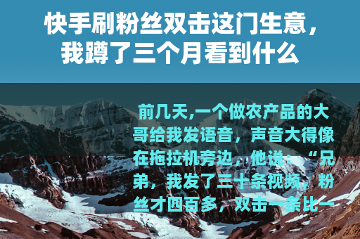 快手刷粉丝双击这门生意，我蹲了三个月看到什么
