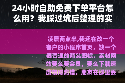 24小时自助免费下单平台怎么用？我踩过坑后整理的实用经验